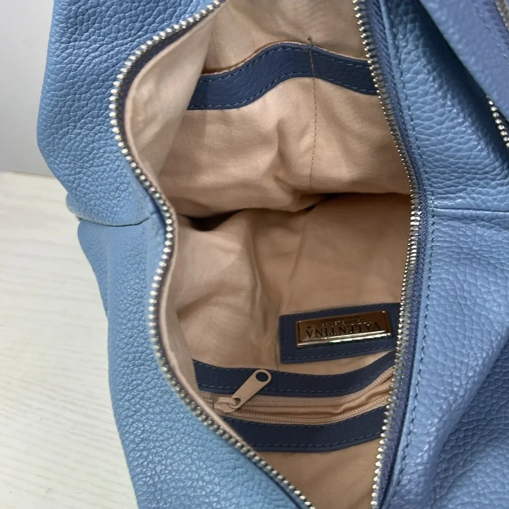 Valentina Chic Blue Leather Convertible Backpack Sling Bag with Silver Details
